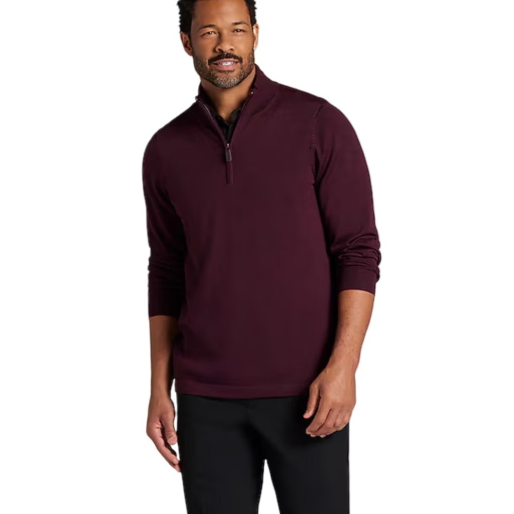 Joseph Abboud Burgundy Merino Wood 1/4 Zip Sweater Top NWT Size M